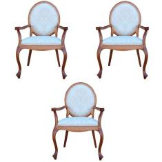 Kit 03 Poltronas Decorativas Sala de Estar Base Madeira Maciça Adrie S