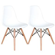 Conjunto 2 Cadeiras Charles Eames Base Madeira Branca - UNIVERSAL MIX