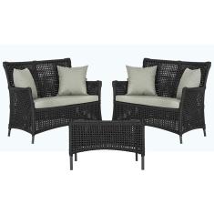 2 Sofá Área e Mesa Igapó Alumínio Pintura Preta Corda Náutica Estofado Impermeável Almofada 3 Trama