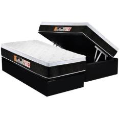 Cama Box Baú Solteiro: Colchão Espuma D45 Castor Black e White Air Eur
