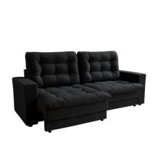 Sofá 3 Lugares Retrátil Lubeck Plush Suede Preto - Mobly