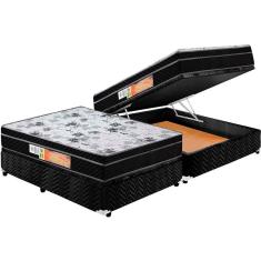 Cama Box Baú Casal: Colchão Espuma Polar D28 / Ep Orthoface + Base Crc Suede Black(138X188)