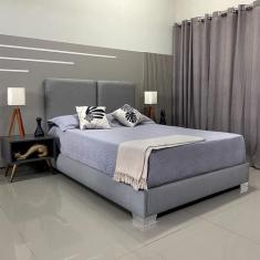 Cama Casal Clássica Almofadada Módena Linho Cinza RBL Com Cabeceira 1,