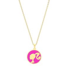 Colar Barbie Resina Rosa Folheado A Ouro 18K