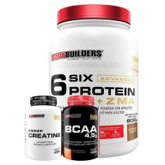 KIT 6 Six Whey Protein com ZMA 900g + Creatina 100g + BCAA 100g  Bodybuilders-Unissex