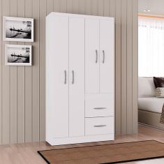 Guarda Roupa Solteiro Milão 4 Portas de Bater 2 Gavetas MDP Branco Brilho