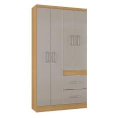 Guarda Roupa Solteiro Milão 4 Portas Bater 2 Gavetas MDP Damasco Off White Poquema Móveis