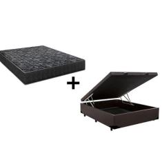 Cama Box Baú Casal 138 Marrom com Colchão Lisboa Espuma D28 Preto - El
