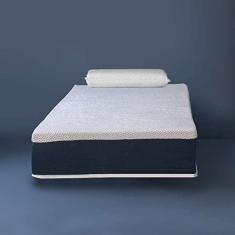 Colchão Solteiro Mola Ensacada Guldi Macio (25x88x188) e 1 Travesseiro Guldi Nasa Viscoelástico Azul e Branco