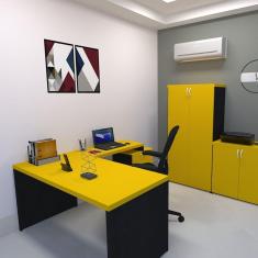 Mesa Reta Natus 40mm 150 Bramov Móveis Preto/Amarelo