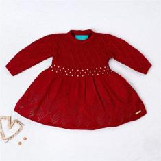 Vestido Bebê Vermelho Tricot Com Pérolas M Grão De Gente