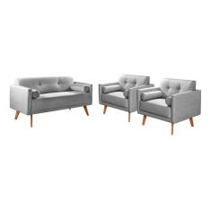 Conjunto Sofá Luma 2 Lugares + 2 Poltronas Moderna Decoração Sala Varanda Recepção