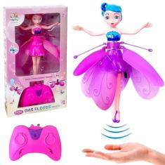 Boneca Fada Voa com Controle e Sensor Flying Fairy Recarregável Brinquedo Eletrônico para Meninas Fadinha que Voa