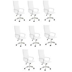 Conjunto 8 Cadeiras de Escritório Presidente Giratória Sevilha Rivatti Branco