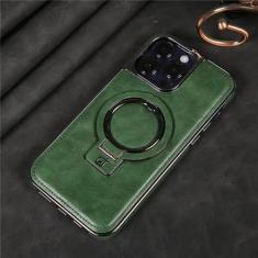 Capa de telefone magnética com suporte invisível de couro PU galvanizado para iPhone 15 14 Plus 13 12 11 Pro Max Capa traseira, verde, para iPhone 14 Pro Max