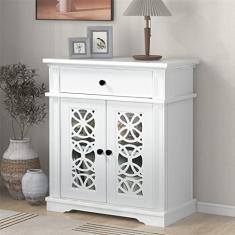 Armário de armazenamento moderno, buffet com detalhes de madeira, mesa de sofá, mesa com 2 portas decorativas, 1 gaveta grande e 1 prateleira para cozinha, escritório, quarto, corredor, entrada, sala