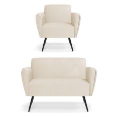 Sofá Namoradeira Com Poltrona Pés Palito De Ferro Bruna Corino - D`rossi Cor Bege