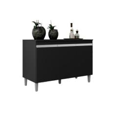 Balcão Gabinete Manu Módulo 120cm 3 Portas C/Tampo - Ajl Móveis, Preto