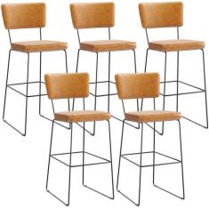 Kit 5 Banquetas Altas Cozinha Sala Jantar Base Em Aço Fixa Allana L02 