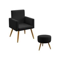 Kit Poltrona Nina e Puff Solar Couro Artificial Preto Aradecor