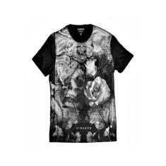 Camiseta Caveira com Flor e Relógio Retrô Swag e Rap - Di Nuevo, Preto