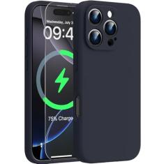 Goodon Capa magnética para iPhone 16 Pro Max com protetor de tela - Compatível com carregamento sem fio - Proteção total da câmera - Capa protetora de silicone à prova de choque para homens, mulheres