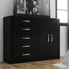 Cômoda 2 Portas 5 Gavetas Black Preto - Evidência Móveis