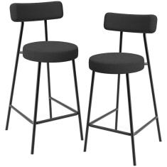 Kit 02 Banquetas Baixa Para Cozinha Sala De Jantar Bancada Milão L02 Bouclê Preto - Lyam Decor