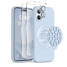 COFFKER Capa magnética para iPhone 16 Plus, compatível com Magsafe, suporte de telefone com ventosa - 2 protetores de tela - protetor de lente da câmera, capa protetora de silicone à prova de choque