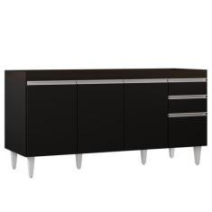 Balcão Gabinete 160cm Sem Tampo 4 Portas 2 Gavetas Arkansas Preto - Lu