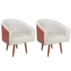 kit 02 Poltronas Luiza Corano Nozes e Linho Bege - ADJ Decor