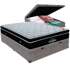 Cama Box Baú Cinza e Colchão Elegant Molas Ensacadas Casal Ortobom