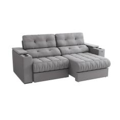 Sofá 4 Lugares Retrátil e Reclinável Premier Molas Veludo Titânio 261 