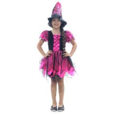 Fantasia Infantil Bruxa Encantada Rosa com Chapéu Halloween Luxo - Sul