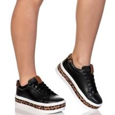 Tênis Feminino Salto Plataforma Animal Print Onça-Feminino