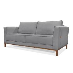 Sofá 3 Lugares Base de Madeira Grace 210 cm Linho Cinza S04 - D'Rossi 