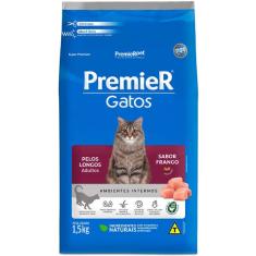 Ração Premier Pet Gatos Ambientes Internos Pelos Longos Adultos Frango - 1,5 Kg