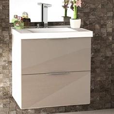 Gabinete para Banheiro Suspenso 3 Gavetas sem Cuba Pietra Móveis Bosi Branco/gianduia Brilho