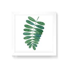 Arte Maníacos Quadro Decorativo Ramo Folhas Para Baixo - 50x50cm (Moldura em laca branca)