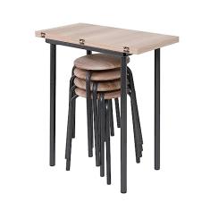 CONJUNTO JOGO MESA DOBRÁVEL COZINHA SALA JANTAR CIPLAFE EXPERT TUBO CRAQUEADO PRETO COM 4 BANQUETAS TAMPO MADEIRA LAMINADA ASSENTO ESTOFADO