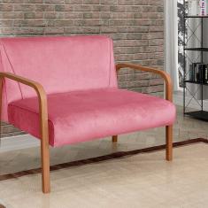 Namoradeira Anita Sofá 2 Lugares Moderna Braço Madeira Suede Rosa 280