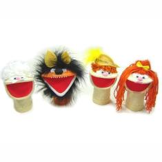 Fantoches Bela e Fera - Kit com 4 - Feltro e Tecido Pluminha