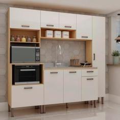 Cozinha Modulada Alta 4 Peças 100% Mdf Freijó/Branco
