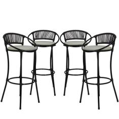 Conjunto 4 Banquetas Havaí Fio de Fibra Artesanal para Bar, Bancada, B