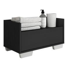 Gabinete Armário Banheiro 60 Cm com Pés Preto Branco