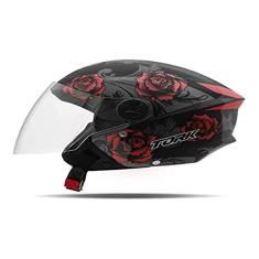 CAPACETE ABERTO PRO TORK NEW LIBERTY 3 FLOWERS BRILHANTE VERMELHO - PRETO TAM. 56