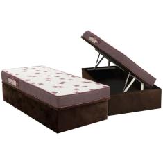 Cama Box Baú Solteiro: Colchão Espuma Ortobom D28 Light Saúde + Base CRC Suede Brown(88x188)