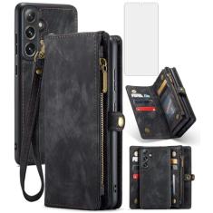 Asuwish Capa de telefone para Samsung Galaxy S24 5G carteira com zíper destacável com protetor de tela de vidro temperado e suporte de cartão de crédito flip de couro acessórios para celular S 24 24S