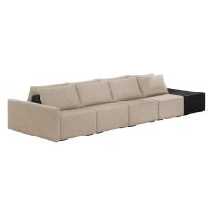 Sofá Ilha 4 Lugares Living 512cm Modulado para Sala Lary Linho/PU Pto K01 - D`Rossi