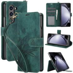 Capa carteira para Samsung Galaxy Z Fold 6, capa de telefone de couro com padrão de borboleta orquídea com 3 compartimentos para cartão e 1 compartimento para dinheiro, fivela magnética à prova de